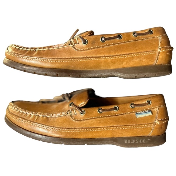 SEBAGO DOCKSIDES mens Brown oiled boat shoes slip on loafers 8.5M EUC - Picture 2 of 11